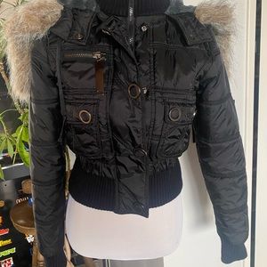 COPY - Ashley 26 International puffer bomber jacket with faux fur hood/collar M